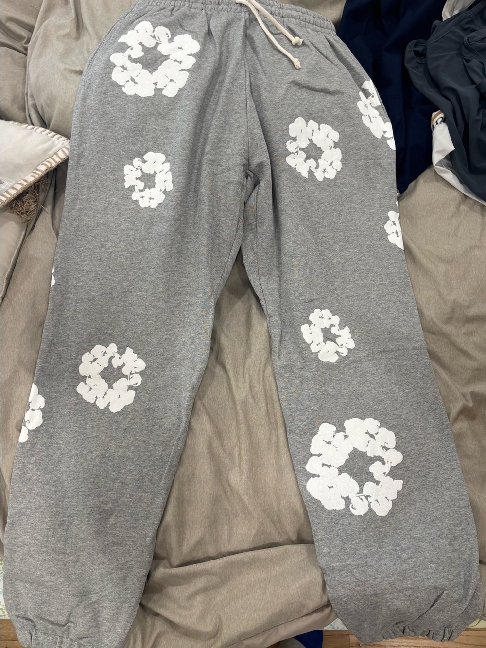 Denim Tears Cotton Wreath Grey Sweatpants cuffed